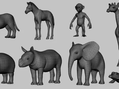 8 Wild Animal Baby Free low-poly 3D model