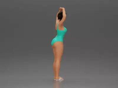 woman in turquoise swimsuit stretching with elegant ballet pose 3D print model