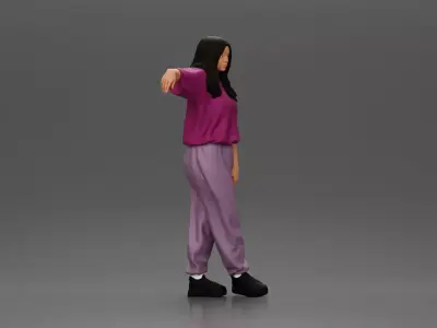 woman leaning on the car in magenta and lavender striking 3D print model