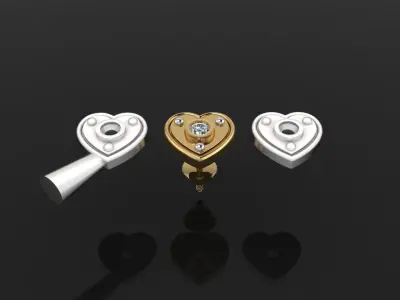 Dainty Diamond Bezel Heart ID Stud Earring 3D print model