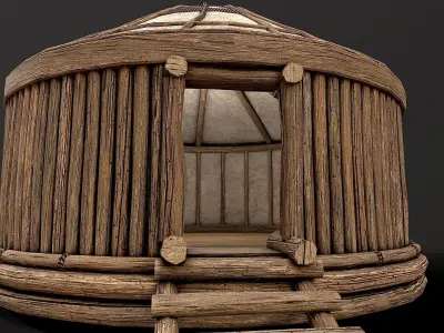 Traditional Yurt Nomads Tent with Interior 6 Low Poly PBR Low-poly 3D model