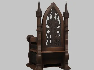Medieval Gothic Wooden Chair Low-poly 3D model