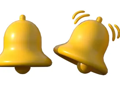 Golden Alert Notification bell ringing Low-poly 3D model