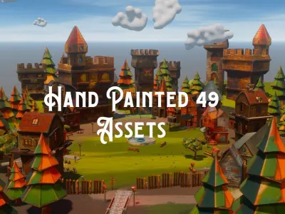Stylized 49 Piece Rpg Town VR and Game Ready Asset Pack Low-poly 3D model