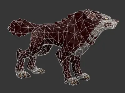 Hand-painted wolf Low-poly 3D model
