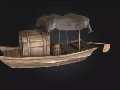 Rustic River Vessel  Weathered Wooden Boat 3D Model 3D model