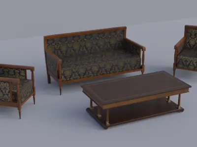 19th Sofas and Coffee Table Biedermeier Style for Blender Low-poly 3D model