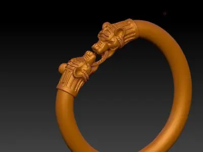  Lion head antique Gold plated bangle bracelet 3D print model
