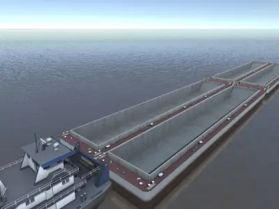 Pusher tug pushing barges 3d model Low-poly 3D model