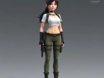 Female Army Modern Suit Low-poly 3D model