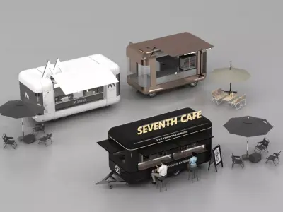 Mobile Food Kiosk Pop-Up Cafe Trailer Set 3D model