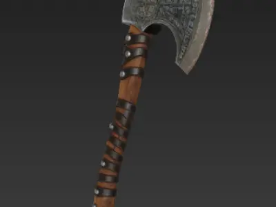 Ancient Viking Axe - Battle weapon with runic engravings 3D model