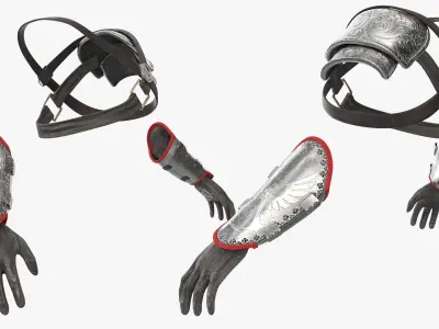  Assassin Style Arm Bracers with Engraved Metal Silver 