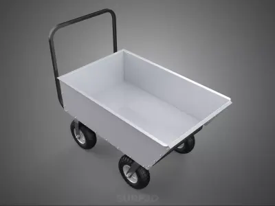 FOUR WHEEL PUSH CART STEEL TUB GARDEN WAGON TROLLEY WHEELBARROW 3D model