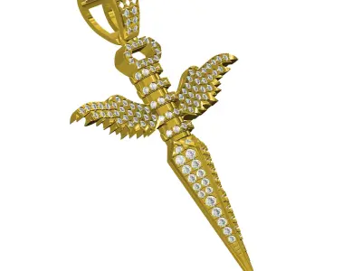 Antique Flying Wing Sword Diamond Pendant 3D print model