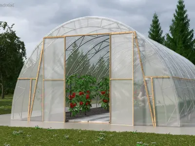 Vegetables Greenhouse Tent with Gardener 3D model
