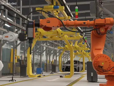 ABB 7600 Industrial Robot with Drilling Tool Orange Rigged for Cinema 4D 3D model