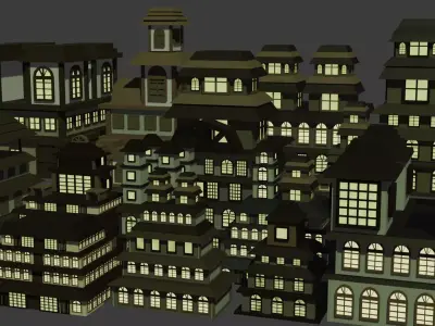 low poly medieval fantasy Town Pack stylized modular buildings  Low-poly 3D model