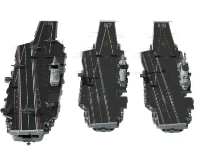 Chinese aircraft carriers CV16 CV17 CV18 with carrier-based aircraft fujian 3D model