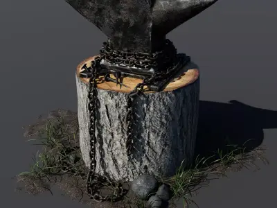Medieval Blacksmith Anvil Scene Low-poly 3D model