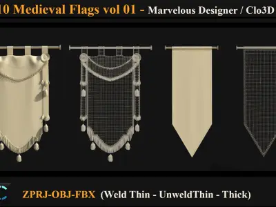 10 Medieval Flags  3D model