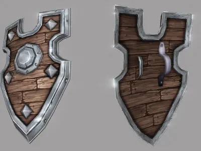 Shield two wooden shields Low-poly 3D model