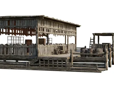 Old Wooden Storage Building 4K Textures GameReady 83 Low-poly 3D model