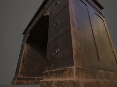 Damaged table Rustic and old  Low-poly 3D model