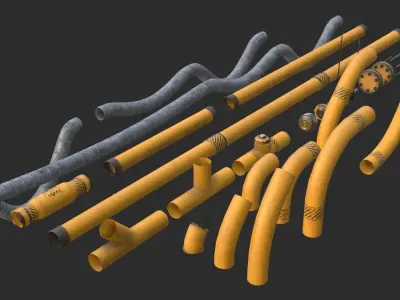 Modular Pipes - Industrial Painted Yellow Low-poly 3D model