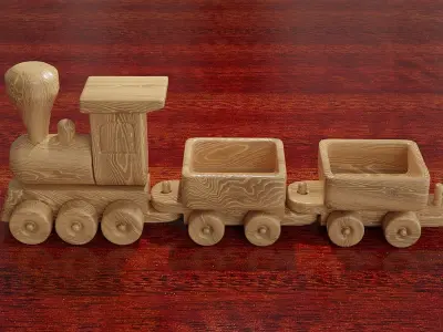Childrens wooden toy train 3D model