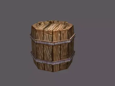 Wooden barrel Low-poly 3D model 8