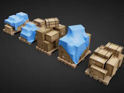 Wood Boxes pack  Low-poly 3D model