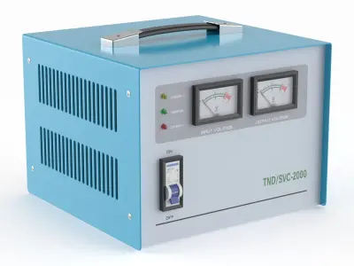 Voltage Stabilizer with Analog Meters Blue 3D model