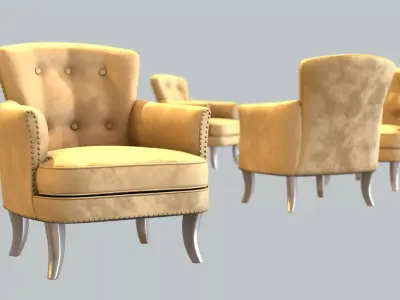 Vintage Chair Gold Velvet Upholstery Nickel Legs 3D model