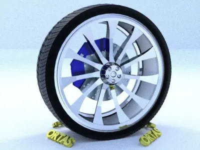 ORTAS CAR RIM 9 GAME READY RIM TIRE AND DISC 3D model