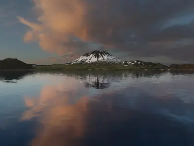 Snowy island volcano PBR landscape 3D model