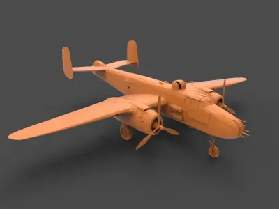 B-25J orange airplane 3D print model