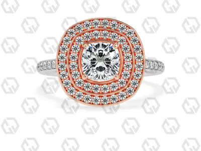 Ring 202 Cushion Shape Cathedral Double Halo pave set with Gems 3D print model