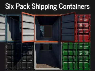 Low-poly PBR Shipping Container Six Pack Low-poly 3D model