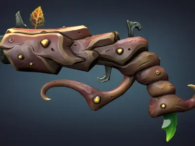 Wooden pistol Low-poly 3D model