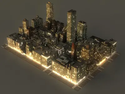 Manhattan District 01 Night Low Poly 3D model