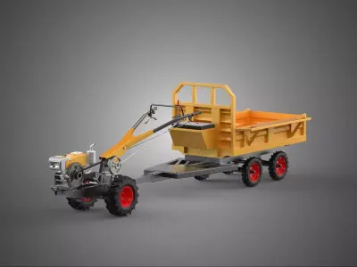 DUAL AXLE TRAILER VEHICLE TRACTOR CART CARGO LOAD BED TROLLEY WD 3D model
