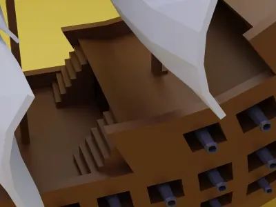 wooden sailing canon ship Low-poly 3D model