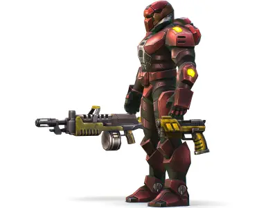 Cartoon Sci-Fi Cyborg Drone Heavy Machine Gunner Low-poly 3D model 4