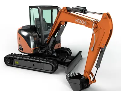 Rigged Hitachi Zaxis 55U - ZX55U Hydraulic Excavator 3D model