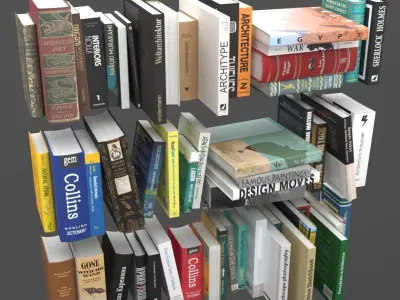 Books collection set bookshelves with 3D model