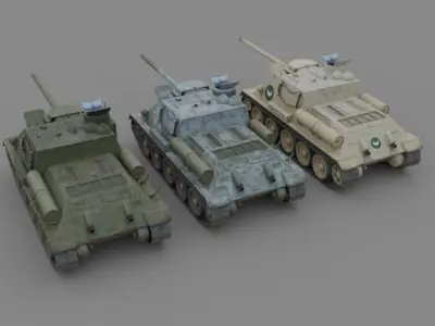 Pack SU 100 tank destroyer 3 versions Egypt Russian  Free 3D model