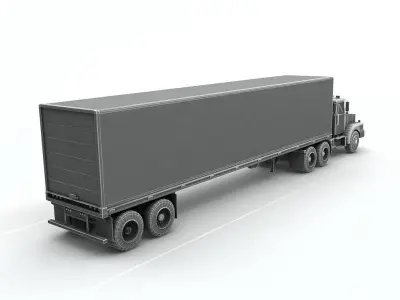Semi Truck With Box Trailer Low-poly 3D model