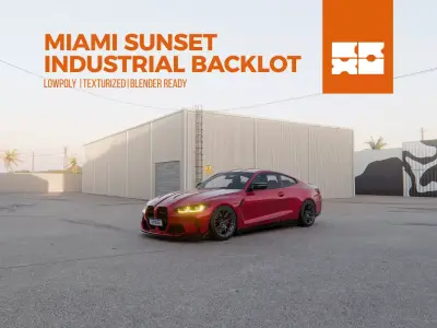 MIAMI SUNSET INDUSTRIAL BACKLOT - 3D BLENDER FULL SCENE Low-poly 3D model