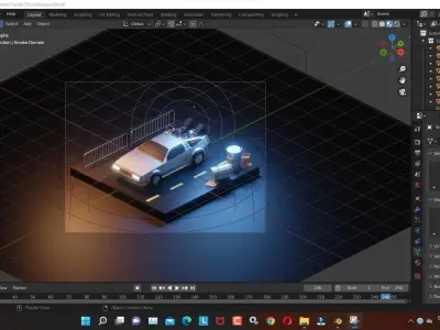 Delorean 3d Model render in blender Low-poly 3D model